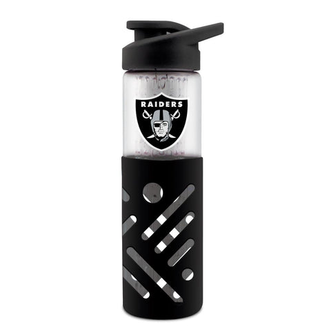 OAKLAND RAIDERS GLASS WATER BOTTLE W SILICON PROTECTOR SLEEVE 23 OZ