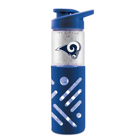 LOS ANGELES RAMS GLASS WATER BOTTLE W SILICON PROTECTOR SLEEVE 23 OZ