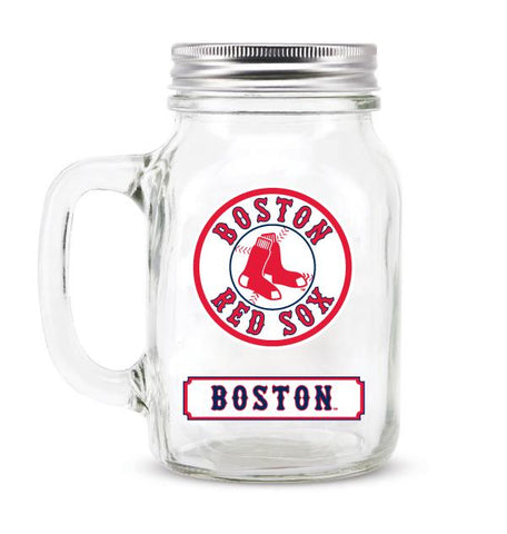 BOSTON RED SOX GLASS MASON JAR W/LID - 20 oz