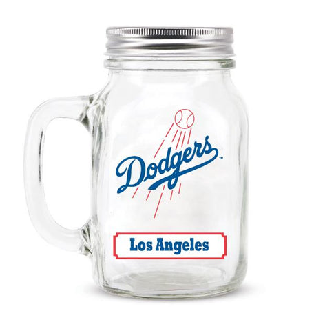 LOS ANGELES DODGERS GLASS MASON JAR W/LID - 20 oz