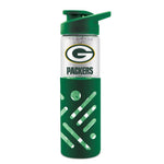 GREEN BAY PACKERS GLASS WATER BOTTLE W SILICON PROTECTOR SLEEVE 23 OZ