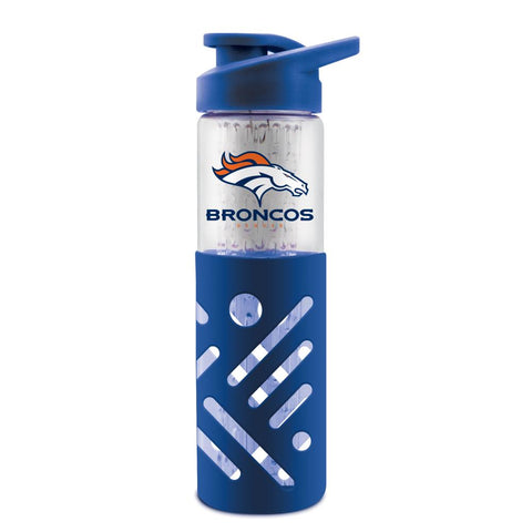 DENVER BRONCOS GLASS WATER BOTTLE W SILICON PROTECTOR SLEEVE 23 OZ