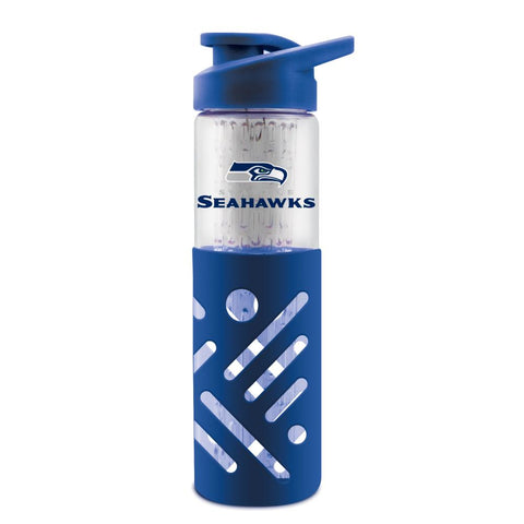 SEATTLE SEAHAWKS GLASS WATER BOTTLE W SILICON PROTECTOR SLEEVE 23 OZ