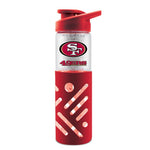SAN FRANCISCO 49ERS GLASS WATER BOTTLE W SILICON PROTECTOR SLEEVE 23 OZ