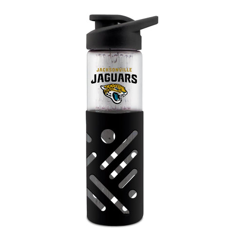 JACKSONVILLE JAGUARS GLASS WATER BOTTLE W SILICON PROTECTOR SLEEVE 23 OZ