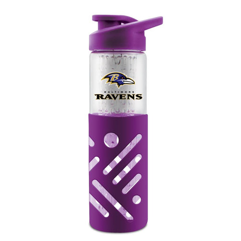 BALTIMORE RAVENS GLASS WATER BOTTLE W SILICON PROTECTOR SLEEVE 23 OZ