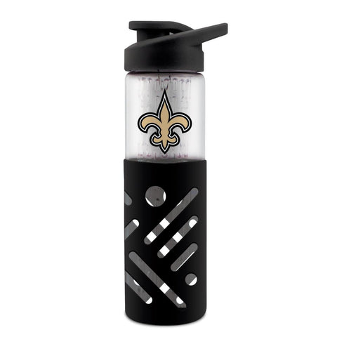 NEW ORLEANS SAINTS GLASS WATER BOTTLE W SILICON PROTECTOR SLEEVE 23 OZ