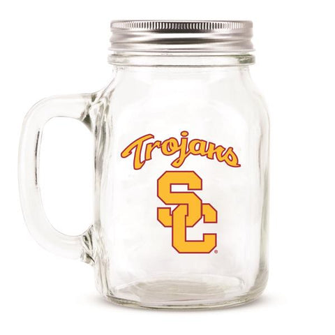 UNIVERSITY OF SOUTHERN CALIFORNIA GLASS MASON JAR W/LID - 20 oz