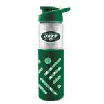 NEW YORK JETS GLASS WATER BOTTLE W SILICON PROTECTOR SLEEVE 23 OZ