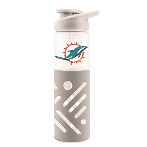 MIAMI DOLPHINS GLASS WATER BOTTLE W SILICON PROTECTOR SLEEVE 23 OZ