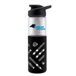 CAROLINA PANTHERS GLASS WATER BOTTLE W SILICON PROTECTOR SLEEVE 23 OZ