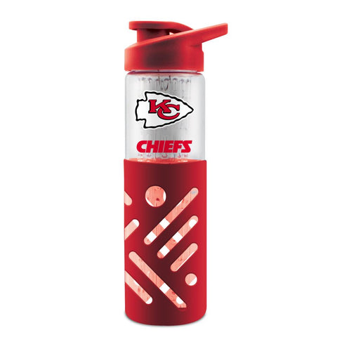 KANSAS CITY CHIEFS GLASS WATER BOTTLE W SILICON PROTECTOR SLEEVE 23 OZ