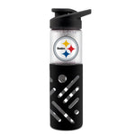 PITTSBURGH STEELERS GLASS WATER BOTTLE W SILICON PROTECTOR SLEEVE 23 OZ