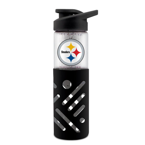 PITTSBURGH STEELERS GLASS WATER BOTTLE W SILICON PROTECTOR SLEEVE 23 OZ