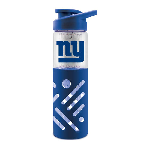 NEW YORK GIANTS GLASS WATER BOTTLE W SILICON PROTECTOR SLEEVE 23 OZ