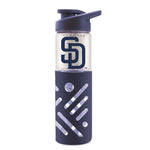 SAN DIEGO PADRES GLASS WATER BOTTLE W SILICON PROTECTOR SLEEVE 23 OZ