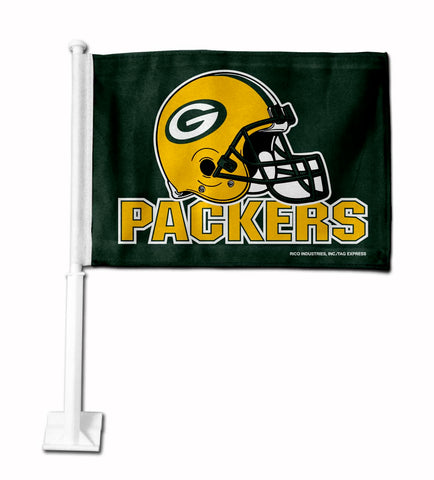 Packers Helmet Green Bkg Car Flag