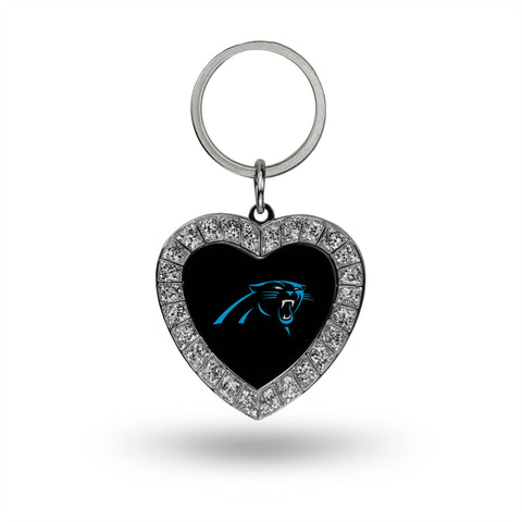 Panthers Rhinestone Heart Keychain