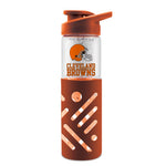 CLEVELAND BROWNS GLASS WATER BOTTLE W SILICON PROTECTOR SLEEVE 23 OZ
