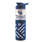 TENNESSEE TITANS GLASS WATER BOTTLE W SILICON PROTECTOR SLEEVE 23 OZ