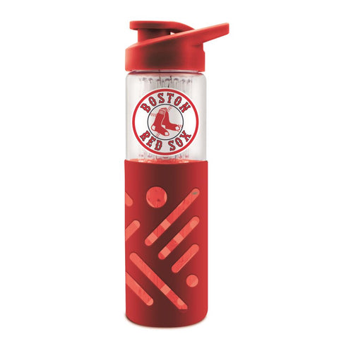 BOSTON RED SOX GLASS WATER BOTTLE W SILICON PROTECTOR SLEEVE 23 OZ
